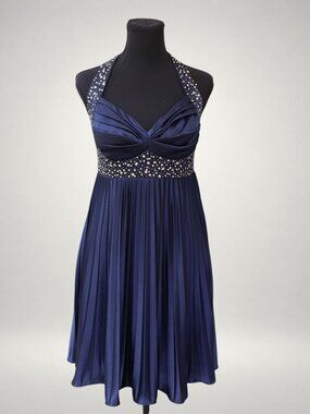 Y2K Navy Sequin Halter Cocktail Party Dress Size Small Blondie Nites
